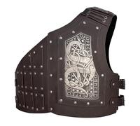 HiiFeuer Viking Embossed Dragon Faux Leather Chest Armor, Medieval Vintage Mercenary Adjustable Vest Armour Knight Body Armor (Brown A)