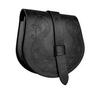 HiiFeuer Viking Embossed Langskip Belt Pouch, Medieval Faux Leather Flap Saddle Side Bag purses, Retro Portable Belt Bag (Black A)