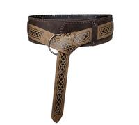 HiiFeuer Viking Embossed Wide Belt, Retro Medieval Faux Leather Mercenary Knight Belt, for LARP Ren Faire (Brown A)