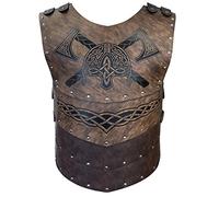 HiiFeuer Viking Faux Leather Embossed Helmet Axe Chest Armor, Retro Medieval Knight Leather Armor for LARP/Cosplay (Brown A)