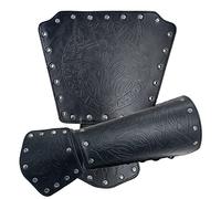 HiiFeuer Viking Fenrir Gauntlet, Medieval Faux Leather Arm Armor Knight Bracer, LARP Halloween Costume (Black B)