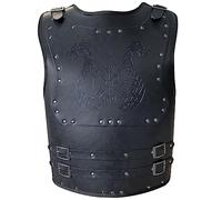 HiiFeuer - Viking Warrior Style PU Leather Chest Armor Medieval Leather Armor for Cosplay and Carnival Activities, Dragon Black, L