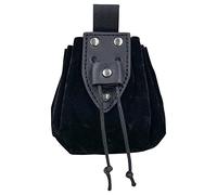 HiiFeuer Vintage Medieval Faux Leather Drawstring Pouch, Middle Ages Portable Coin Purse, Rivets Belt Pouch Dice Bag for LARP Ren Faire (Black A)
