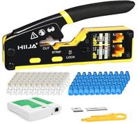 Hiija RJ45 Crimp Tool Kit Pass Through Ethernet Crimper Network Tool All-in-One RJ45 Crimping Tool for Cat5 Cat5e Cat6 Cat6a RJ45 RJ11 RJ12 Connectors with Cable Tester Stripper and 50PCS RJ45 Boots