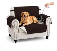 Hiiksolo Water Resistant Sofa Cover, Checkered Pattern with Non Slip Elastic Straps, Couch Protector for Dogs, Settee Covers Furniture Slipcovers, 1 Seater Chocolate