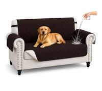 Hiiksolo Water Resistant Sofa Cover, Checkered Pattern with Non Slip Elastic Straps, Couch Protector for Dogs, Settee Covers Furniture Slipcovers, 2 Seater Chocolate