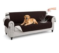 Hiiksolo Water Resistant Sofa Cover, Checkered Pattern with Non Slip Elastic Straps, Couch Protector for Dogs, Settee Covers Furniture Slipcovers, 3 Seater Chocolate