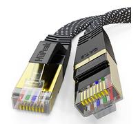 HiiPeak Cat 8 Flat Ethernet Cable 2m, Cat8 Nylon Braided Internet Cable, High-Speed 40Gbps Network Patch LAN Cable, RJ45 Gaming Cable for Modem, Router, Xbox, Laptop, Computer, Black and Grey(2 m)