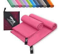 HiiPeak Microfibre Towel (160cm x 80cm + 80cm x 40cm) Compact Camping Beach Towel - Quick Dry Lightweight Absorbent Sports Gym Swimming Hiking Drying Towel for Men,Women (WatermelonRed-2pack)