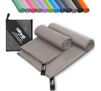 HiiPeak Microfibre Towel 2 pack（160x80cm+80x40cm） Compact Camping Beach Towel - Quick Dry Ultra Lightweight Absorbent Sports Gym Yoga Swimming Hiking Drying Towel for Men,Women(Light Grey-2pack