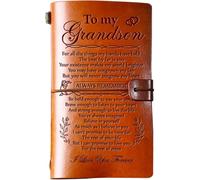 Hiipeenow Grandson Gifts from Grandma, To My Grandson Leather Travel Journal 140 Pages, Grandson Birthday Cards, Birthday Graduation Christmas Back to School Gifts for Grandson from Grandpa