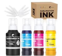 Hiipoo 440ML Sublimation Ink Refilled Bottles Compatible for ET2400 ET2720 ET2760 ET2750 ET4800 ET-2800 ET-2803 ET-2850 Inkjet Printers Heat Press Transfer on Mugs T-Shirts, 1BK/1C/1Y/1M