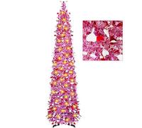 HIIXHC Artificial Christmas Tree with 100 Color Lights, 5 Ft Pop Up Collapsible Tinsel Christmas Tree with Christmas Balls Christmas Decorations for Home Fireplace Party Indoor Outdoor (Pink-Heart)