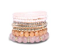 HIIXHC Bohemian Beaded Bracelets for Women - Multilayer Stackable Stretch Bracelets Bohemian Layering Strand Statement Jewelry Best Friend Gif, 7", Glass, no gemstone