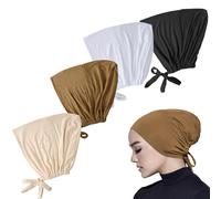 Hijab Undercap Head Wraps for Women, 4 Pcs Breathable Cotton Elastic Scarf Hat, Adjustable Soft Tie Under Scarf Bonnet Cap Hijab Turban for Girls Makeup Sleep Shopping