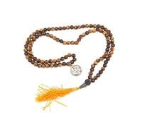 HiJet 108 +1 Bead Tiger Eye Mala with Lucky Charm OM (AUM) 28-32" Long Balancing Positive Energy Harmony Luck Yoga Meditation Reiki Natural Genuine Authentic Fashion Style Easter Christmas