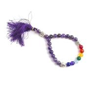 HiJet Amethyst Seven Chakra Buddha Face Round Bead Stretch Bracelet 8" Long Balancing Positive Energy