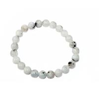 HiJet Beautiful White Rainbow Moonstone Round Bead Stretch Bracelet 8" Long Nepal Tibetan India Asia Balancing Positive Energy Harmony Luck Natural Genuine Authentic Fashion Style