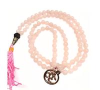 Hijet Rose Quartz Mala/Necklace with Om Charm,For Healing,Spiritual Energy,Chakra Balancing,Fashion Style