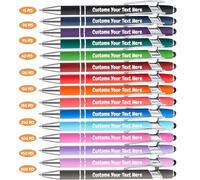 HIJKLMNPO 15 Pcs Customised Pen with Stylus Tips for Women Men Business - Personalized Engraved Writing in Bulk - Office Gifts with Black Ink