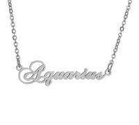 HIJONES 12 Zodiac Signs Necklace for Women Stainless Steel Personalized Horoscope Chain Dainty Charm Jewelry Silver Aquarius