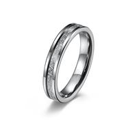 HIJONES 4mm Tungsten Carbide Wedding Band Ring with Imitated Meteorite for Men Women Beveled Edge Silver Size N 1/2