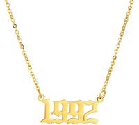 HIJONES Birth Year Necklace for Women Girls Stainless Steel Years Number Pendant Charm Choker Chain Gifts Gold 1992
