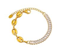 HIJONES Coffee Bean Cubic Zirconia Stainless Steel Bracelet for Men Women Layered Wrist Chain Jewelry Gold