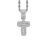 HIJONES Cubic Zircon 26 Letter Alphabet Pendant Necklace for Women Stainless Steel Personalized Initial First Name Jewelry Silver T