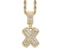 HIJONES Cubic Zircon 26 Letter Alphabet Pendant Necklace for Women Stainless Steel Personalized Initial First Name Jewelry Gold X