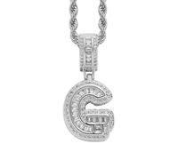 HIJONES Cubic Zircon 26 Letter Alphabet Pendant Necklace for Women Stainless Steel Personalized Initial First Name Jewelry Silver G