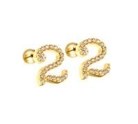 HIJONES Cubic Zirconia Number 1-9 Stud Earrings for Women Elegant Ear Jewelry Gold 2