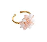HIJONES Elegant Women’s Cubic Zirconia Flower Open Ring Lightweight Adjustable Finger Accessory Pink