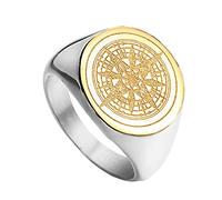 HIJONES Gifts for Men,Retro Stainless Steel Rings,Mysterious Compass Ring,Christmas Birthday Wedding for Dad Husband Gold Silver Size W 1/2