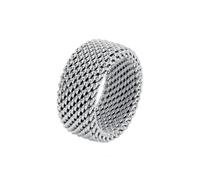 HIJONES Gold Black Silver Plated Mesh Ring for Women Men Wide Woven Chain Texture Statement Jewellery Silver Size N 1/2