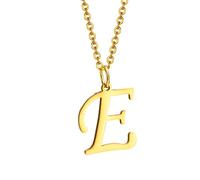 HIJONES Initial Necklace for Men Women Stainless Steel A to Z Capital Letter Monogram Pendant Charm with Chain Gold Plated E