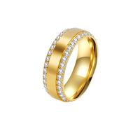 HIJONES Inlaid 2 Rows Cubic Zirconia Stainless Steel Band Ring for Women Minimalist Ring Durable Daily Jewelry Gold Size N 1/2