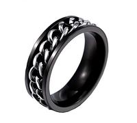 HIJONES Jewellery Mens European Style Rotatable Silver Chain Stainless Steel Ring Black Size Z+1