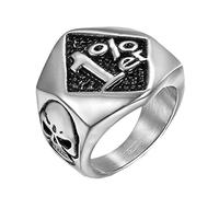 HIJONES Jewellery Mens Stainless Steel Biker Rings 1% ER Kito Skull Vintage Punk Silver Size Y