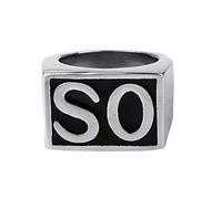 HIJONES Jewellery Mens Stainless Steel Biker Rings, SO, Vintage, Silver and Black, Size S