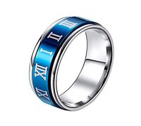 HIJONES Jewellery Mens Stainless Steel Roman Numerals Turn Luck Rings Blue and Silver Size S