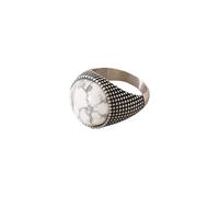 HIJONES Men Women's Large Gemstone Stainless Steel Punk Style Ring Minimalist Personalized Vintage Band Jewelry Silver Dark White Size W