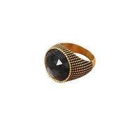 HIJONES Men Women's Large Gemstone Stainless Steel Punk Style Ring Minimalist Personalized Vintage Band Jewelry Gold Black Size P 1/2