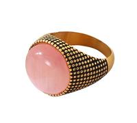 HIJONES Men Women's Large Gemstone Stainless Steel Punk Style Ring Minimalist Personalized Vintage Band Jewelry Gold Pink Size W