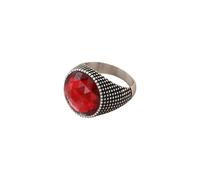 HIJONES Men Women's Large Gemstone Stainless Steel Punk Style Ring Minimalist Personalized Vintage Band Jewelry Silver Red Size Y