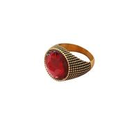HIJONES Men Women's Large Gemstone Stainless Steel Punk Style Ring Minimalist Personalized Vintage Band Jewelry Gold Red Size W