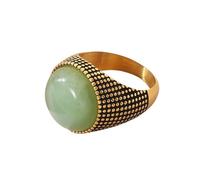 HIJONES Men Women's Large Gemstone Stainless Steel Punk Style Ring Minimalist Personalized Vintage Band Jewelry Gold Green Size U