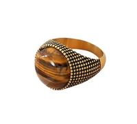 HIJONES Men Women's Large Gemstone Stainless Steel Punk Style Ring Minimalist Personalized Vintage Band Jewelry Gold Brown Size P 1/2