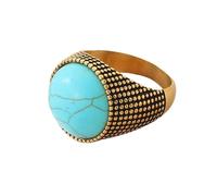 HIJONES Men Women's Large Gemstone Stainless Steel Punk Style Ring Minimalist Personalized Vintage Band Jewelry Gold Blue Size Y