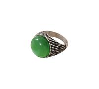 HIJONES Men Women's Large Gemstone Stainless Steel Punk Style Ring Minimalist Personalized Vintage Band Jewelry Silver Dark Green Size W